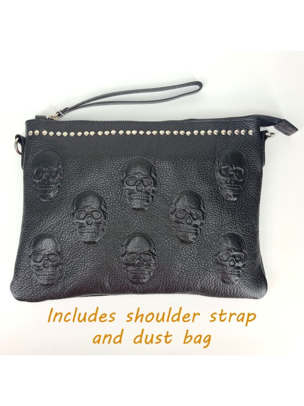 IOpelle NWT Italian Leather Embossed Skull Crossbody or Clutch 11 in Pebbled